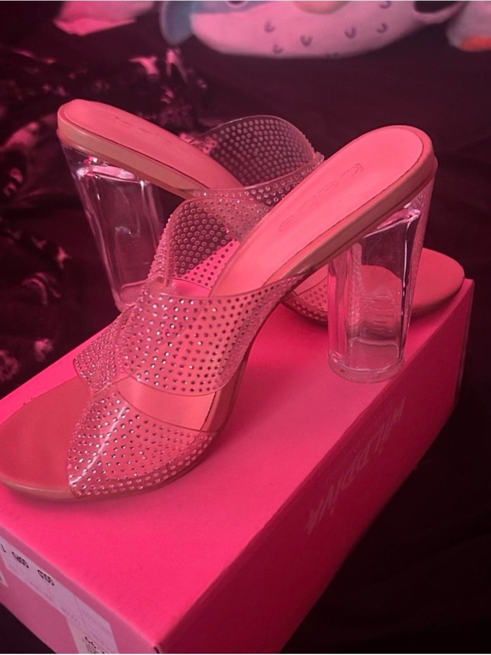 bebe Pink Rhinestone Slide Mules - Picture 2 of 5
